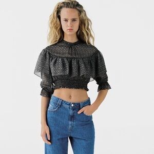 Zara Metallic Thread Printed Crop Blouse